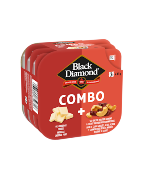 Black Diamond Combo Old Cheddar & Sea-Salted Roasted Cashews and Dried Cramberries - (3 x 43g)