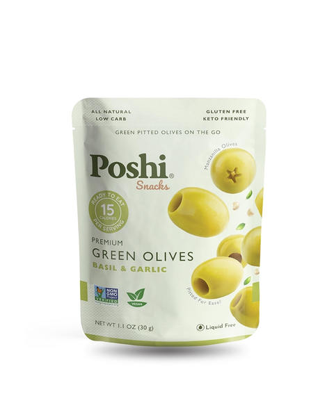 Poshi | Green Olives Basil & Garlic (30g)